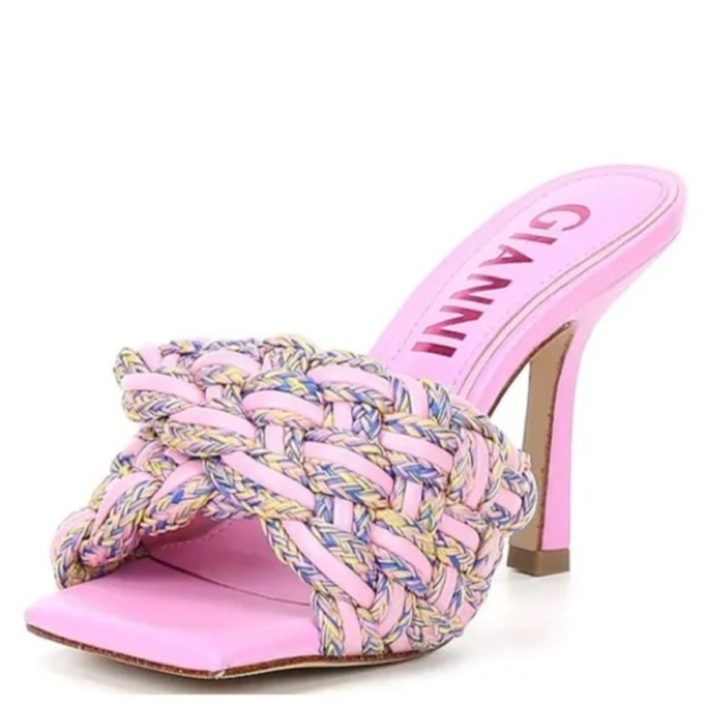 GIANNA BINI BIBBY WOVEN LEATHER CORDED SANDALS
